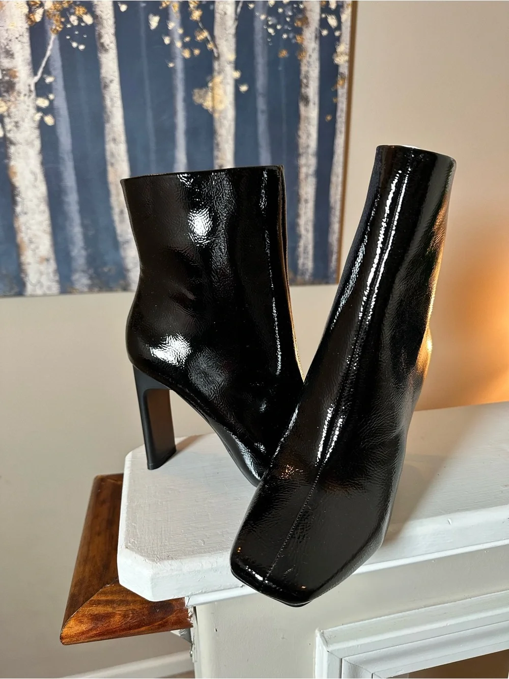 Mix No. 6 Black Patent Square Toe Ankle Booties